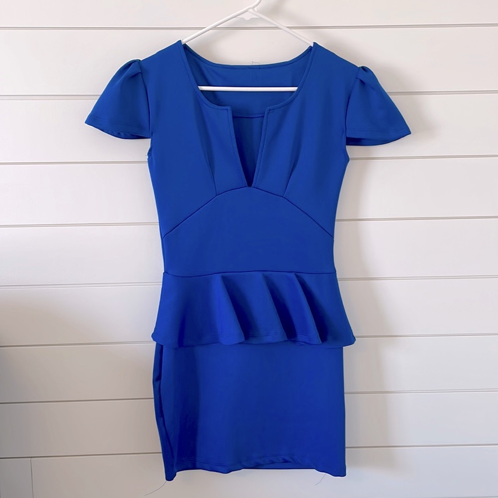 Cobalt Blue Peplum Dress (Size Large)